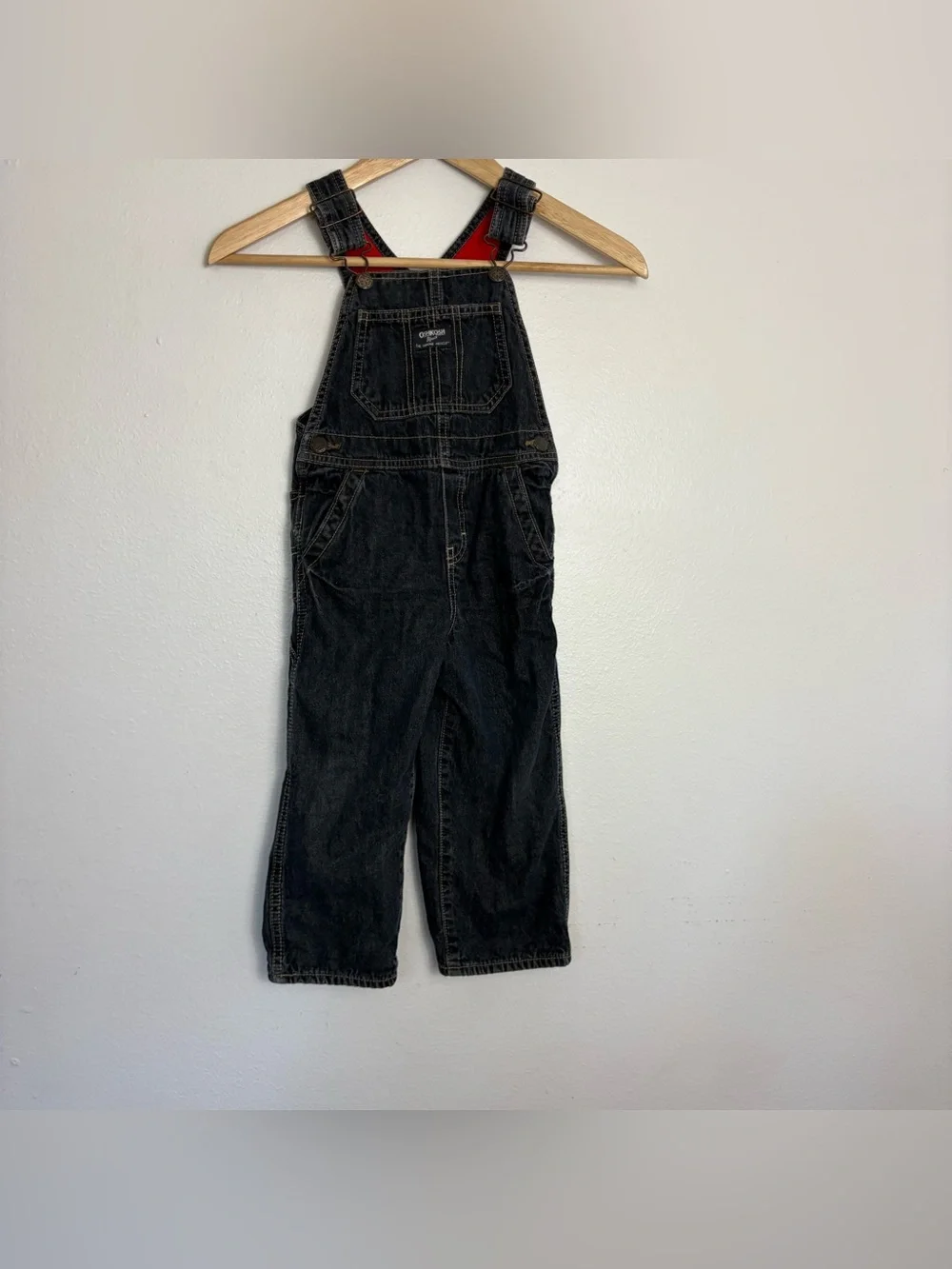 Vtg OshKosh Bgosh VESTBAK Overalls 3T Boys  Red Cotton Lined 90s Style Carpenter